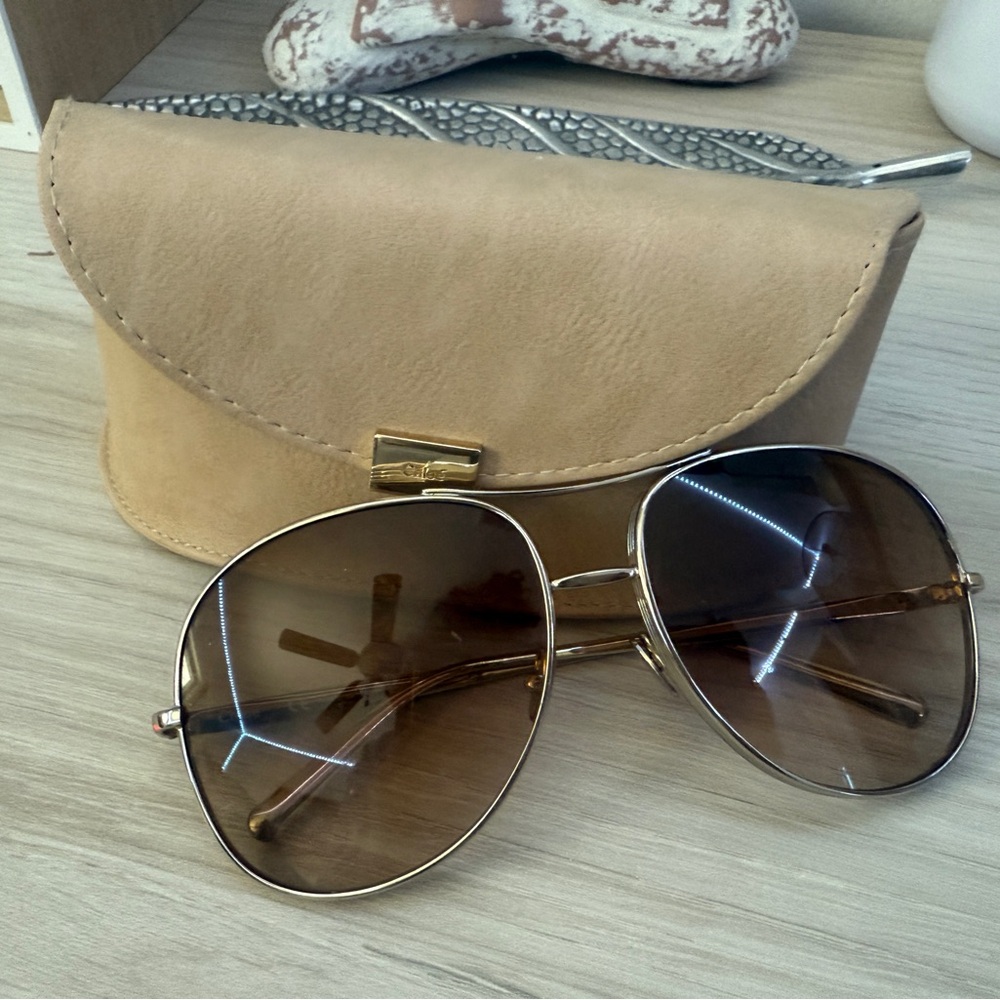 Chloe Gold Aviator Sunglasses with Brown Lenses